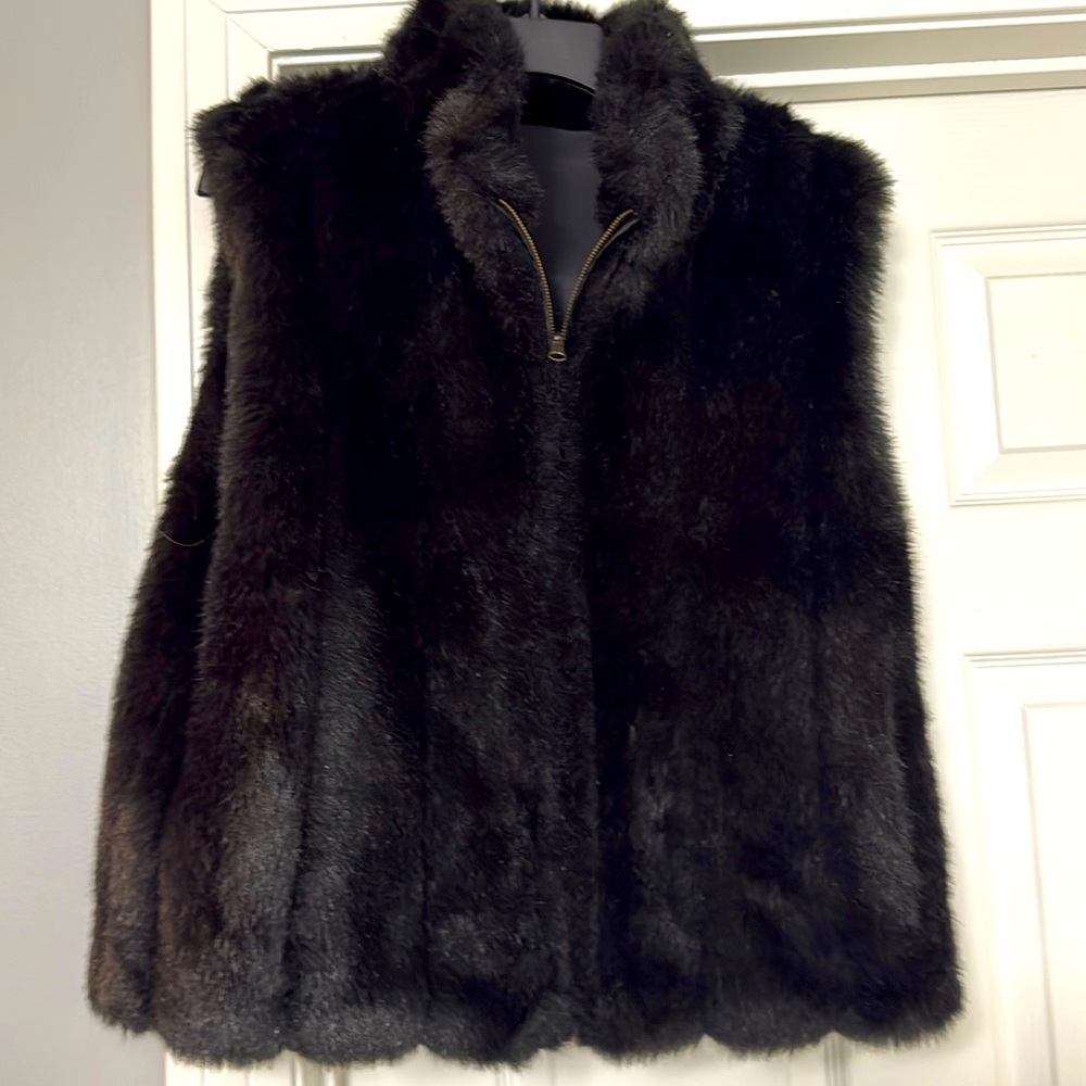Faux Fur Reversible Vest - water resistant on other side with fur trim. Sz M